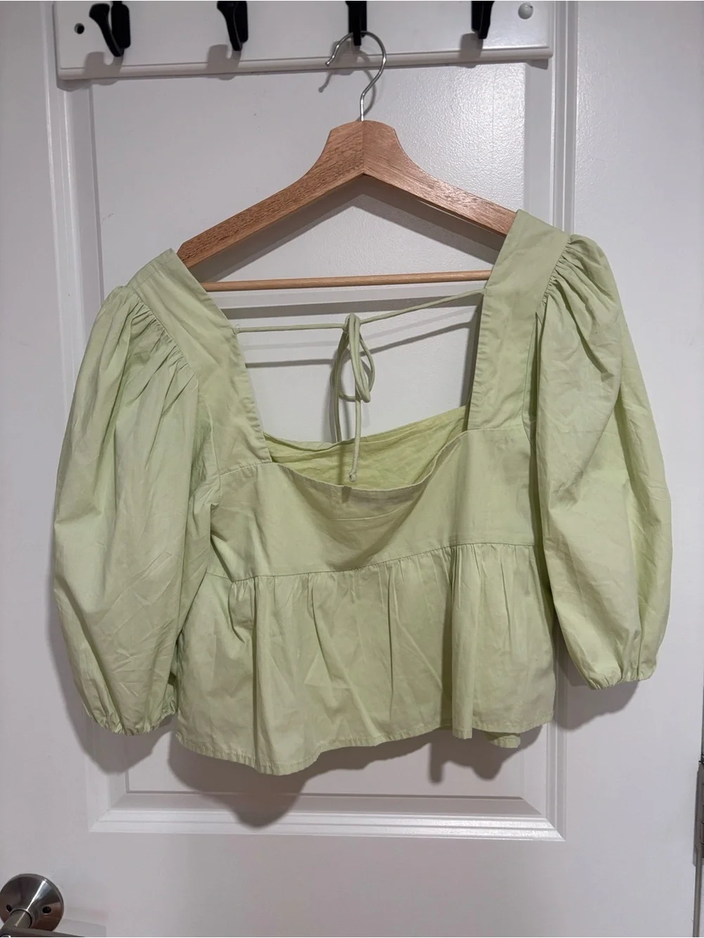 Abercrombie & Fitch Light Green Puff-Sleeve Square Neck Crop Top